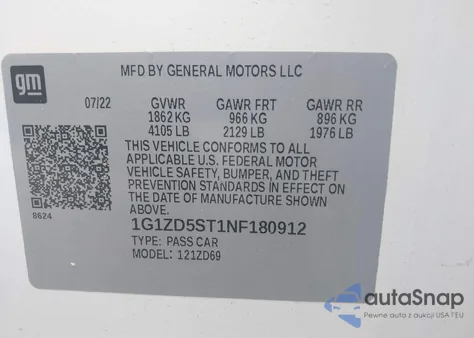 2022 Chevrolet Malibu Fwd Lt из США, поврежденный, VIN 1G1ZD5ST1NF180912